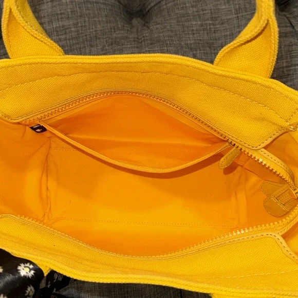 Kate Spade Bag Yellow White Striped Canvas Logo Small Tote Bag - Picture 12 of 17